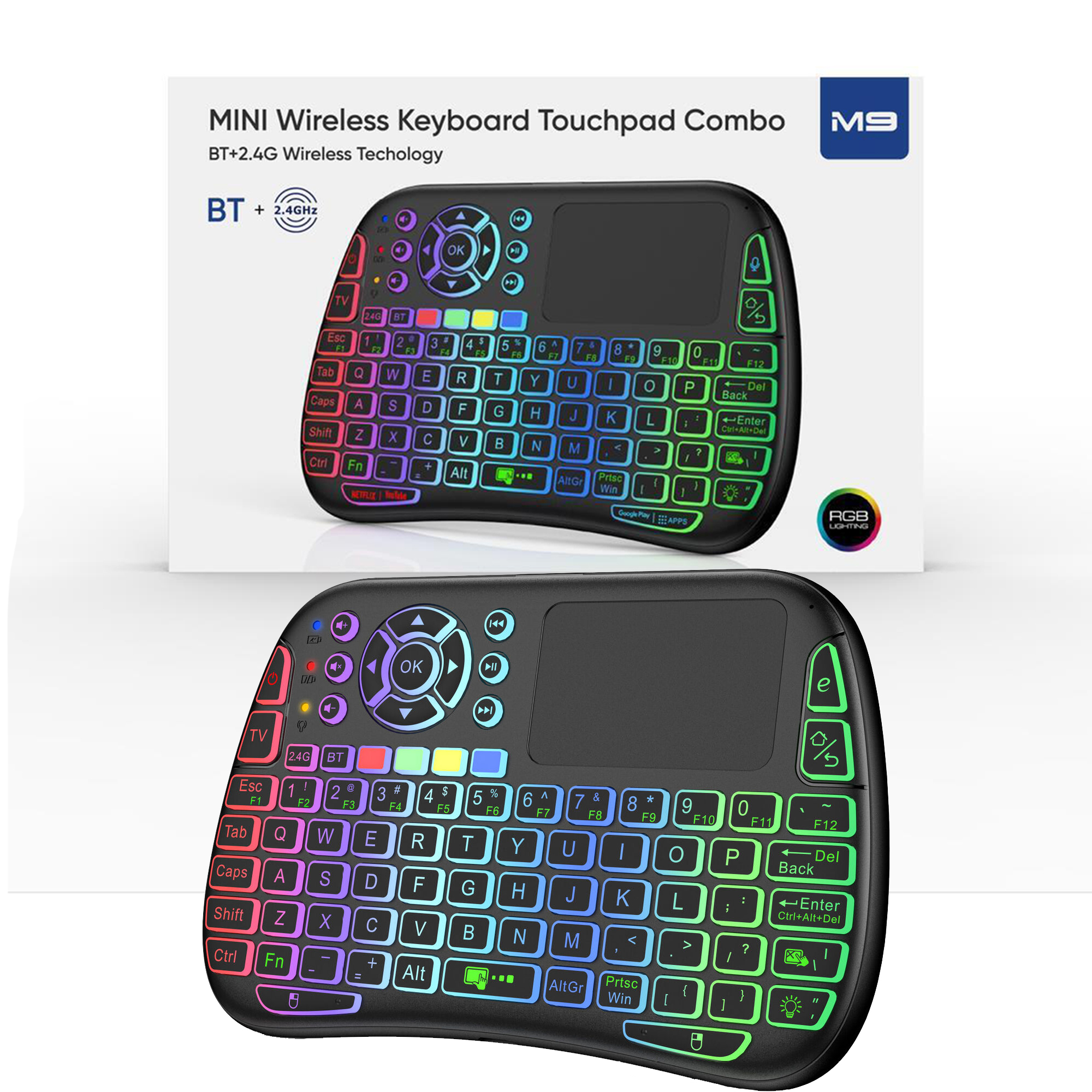 M9 Bluetooth Mini Wireless Keyboard Backlit Air Mouse Remote Touchpad