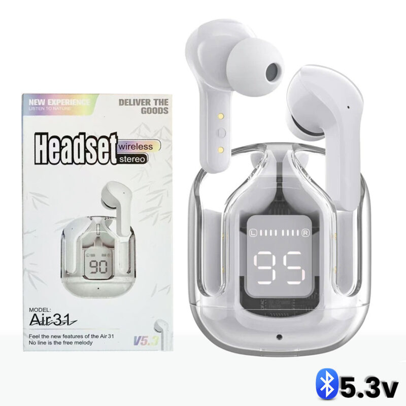Air 31 Tws Original With Big Packing Transparent Earbuds Bluetooth White